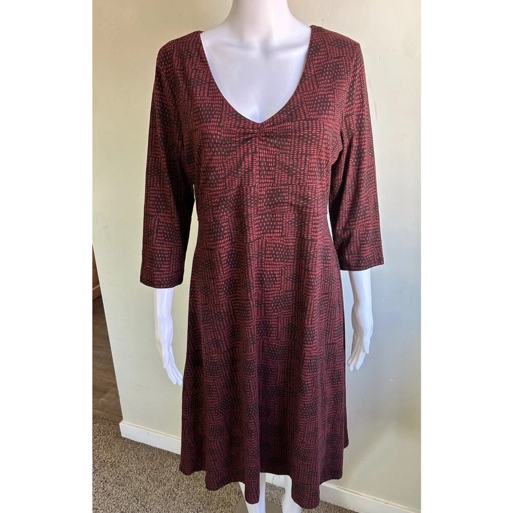 Toad & Co Rosalinda Dress Womens L Organic Cotton Tencel A-Line Geometric Red - Picture 13 of 13